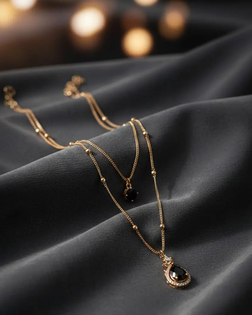 Maroon Elegance Collection – 16k Gold-Plated Double Layered Necklace with Hand-Cut Ruby Gemstones LAB BEAUTY