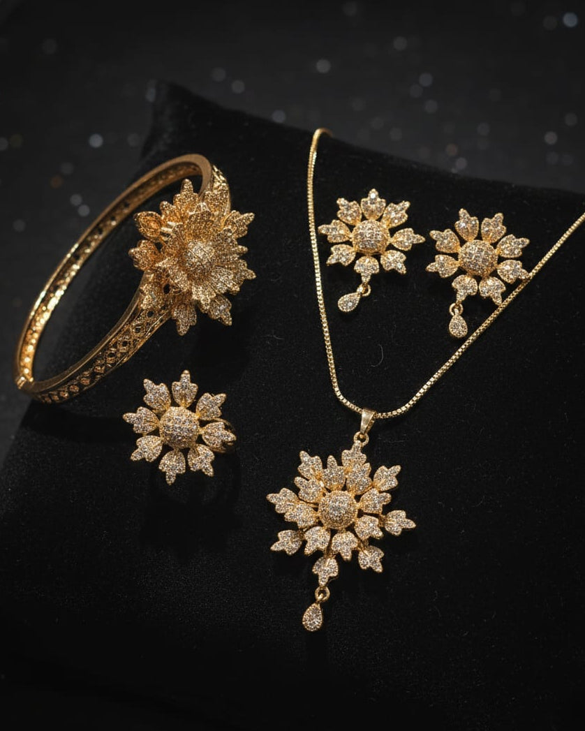 Imperial Gold Collection Full Party Set – Handcrafted Antique Gold Plated Jewelry with Floral Motifs