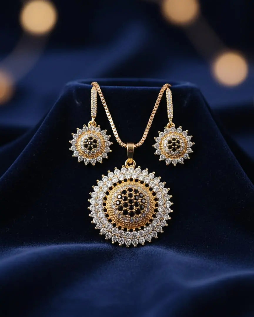 Celestial Bloom Collection – 925 Sterling Silver Hand-set Gemstone Necklace & Earrings LAB BEAUTY
