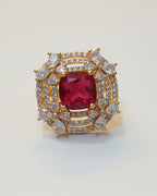 Vintage-Inspired Cushion-Cut Ruby Red Cocktail Ring in Gold Finish