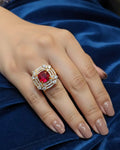 Vintage-Inspired Cushion-Cut Ruby Red Cocktail Ring in Gold Finish LAB BEAUTY