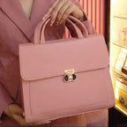 Dusty Rose Structured Top-Handle Satchel – Elegant Professional Handbag with Gold Turn-Lock
