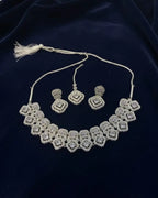 Elegant Rhodium-Plated Square Halo Choker Set with Matching Earrings and Maang Tikka LAB BEAUTY