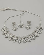 Elegant Rhodium-Plated Square Halo Choker Set with Matching Earrings and Maang Tikka LAB BEAUTY