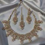 Rose Quartz & Crystal Pastel Jewelry Set – Contemporary 4-Piece Gold-Plated Festive Collection
