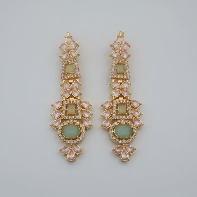 Traditional Gold-Tone Mint Green Stone Bridal Necklace & Tikka Set