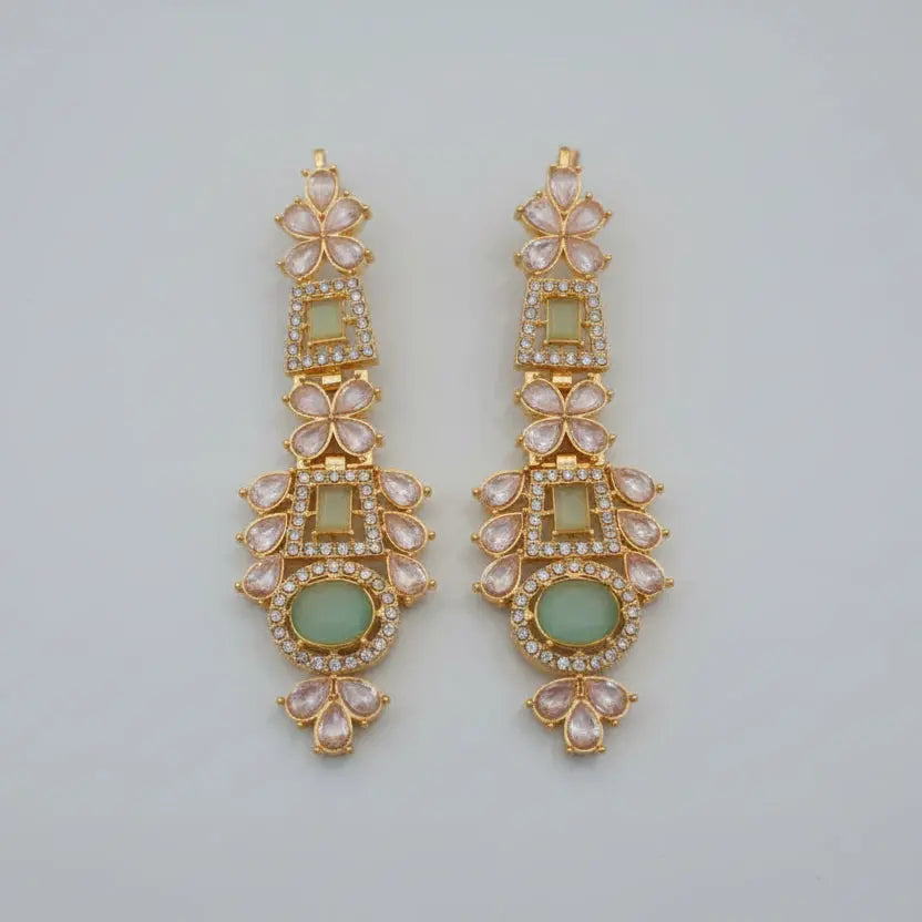 Traditional Gold-Tone Mint Green Stone Bridal Necklace & Tikka Set LAB BEAUTY