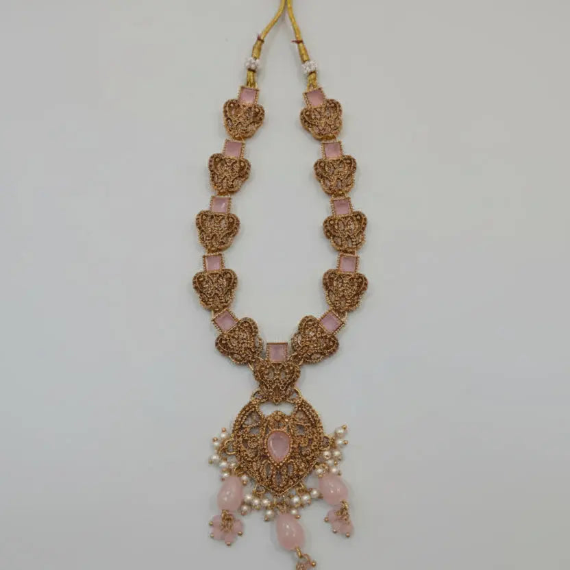 Royal Rose Quartz Long Mala Set – Premium Wedding Collection with Pearl Tassels LAB BEAUTY