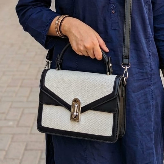 Elegant Black & White Crossbody Handbag for Women – Luxury Mini Shoulder Bag | Lab Beauty