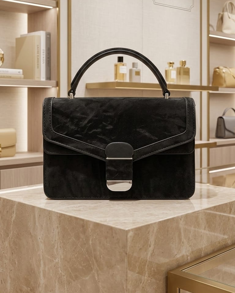 Beige Crinkled Leather Top-Handle Crossbody Bag – Elegant Envelope Flap Handbag with Silver Hardware