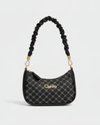 Monogram Crescent Hobo – Beige Jacquard Bag with Ruched Leather Handle