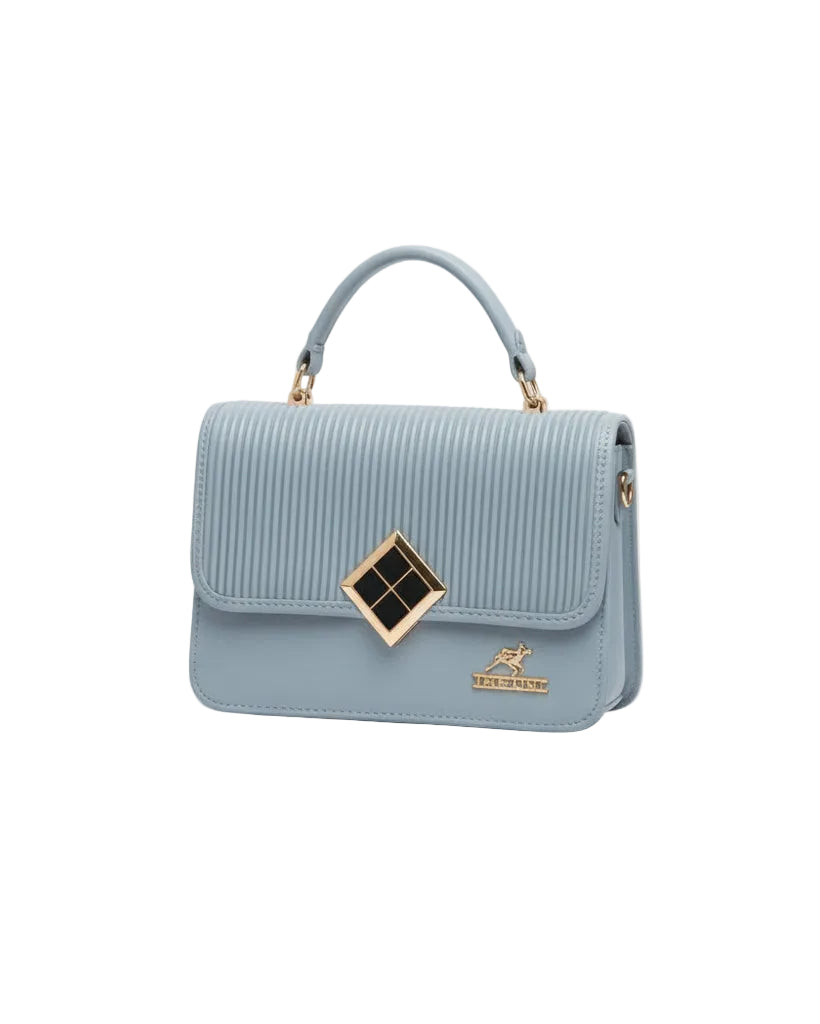 Serene Sky Ribbed Satchel – Modern Textured Vegan Leather Handbag with Diamond Clasp