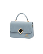 Serene Sky Ribbed Satchel – Modern Textured Vegan Leather Handbag with Diamond Clasp