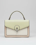 Elegant Tri-Color Pastel Satchel Bag – Minimalist Leather Top-Handle Handbag with Horseshoe Clasp