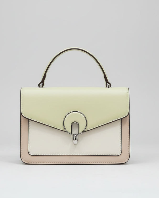 Elegant Tri-Color Pastel Satchel Bag – Minimalist Leather Top-Handle Handbag with Horseshoe Clasp