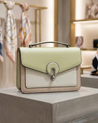 Elegant Tri-Color Pastel Satchel Bag – Minimalist Leather Top-Handle Handbag with Horseshoe Clasp