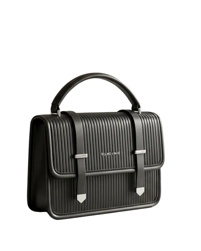 Modern Ribbed Matte Black Satchel – Elegant Top-Handle Business & Casual Handbag