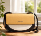 Chic Color-Block Half-Moon Saddle Bag – Mint & Neutral Earth Tones Top-Handle Crossbody