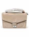 Beige Crinkled Leather Top-Handle Crossbody Bag – Elegant Envelope Flap Handbag with Silver Hardware - LAB BEAUTY
