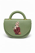 Urban Chic Mini Saddle Bag – Sage Green Vegan Leather Handbag with Lifestyle Graphic