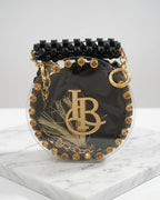 Product Title Luxury Circular Mini Acrylic Bag – Beaded Monogram Statement Clutch with Satin Pouch