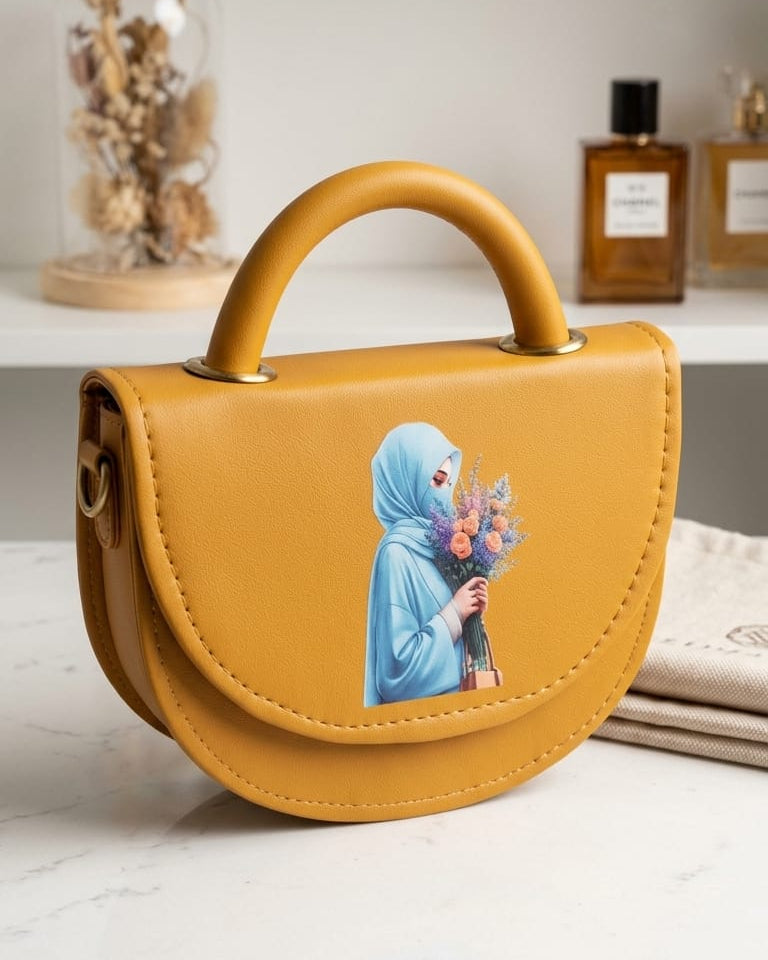 Urban Chic Mini Saddle Bag – Sage Green Vegan Leather Handbag with Lifestyle Graphic