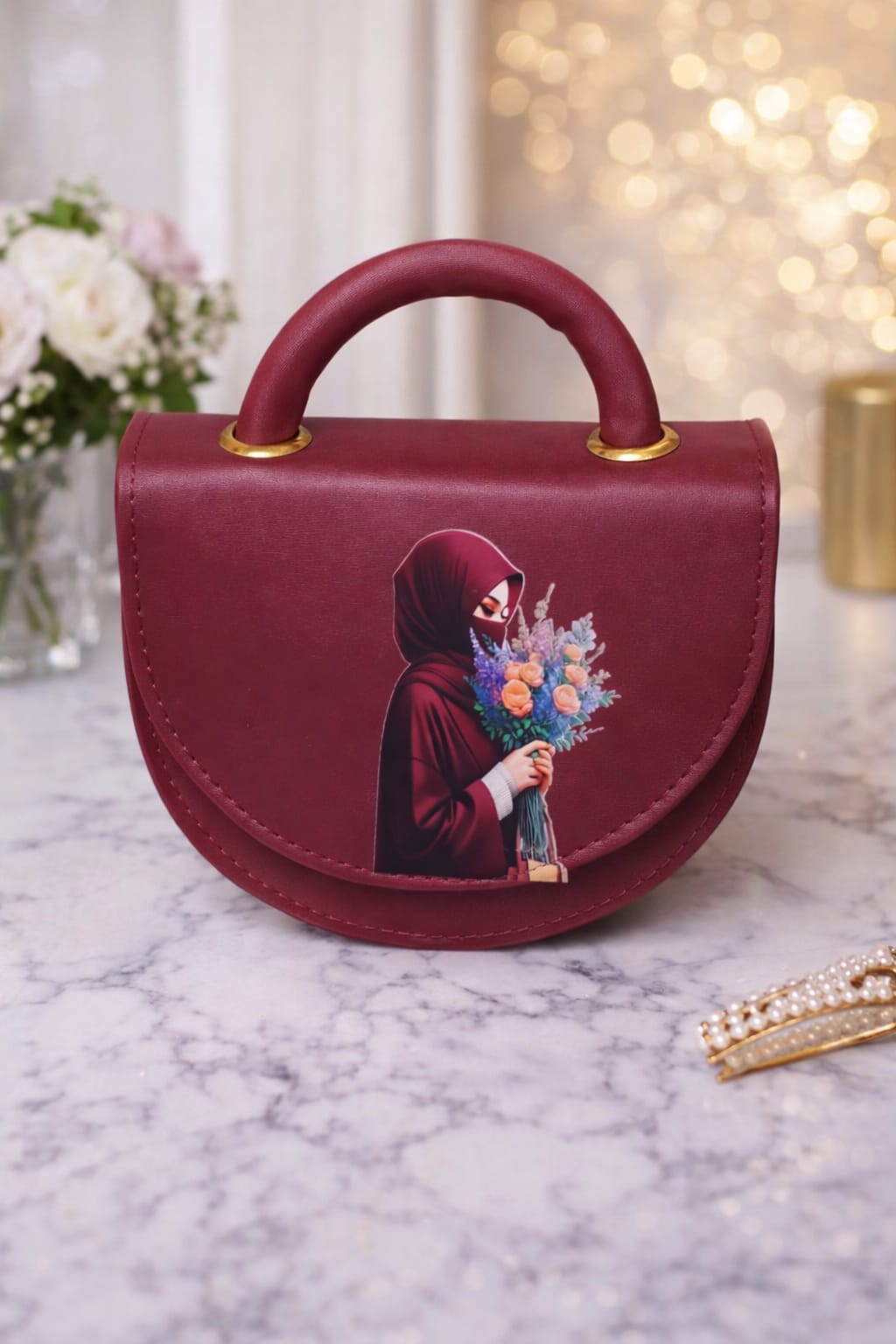 Urban Chic Mini Saddle Bag – Sage Green Vegan Leather Handbag with Lifestyle Graphic