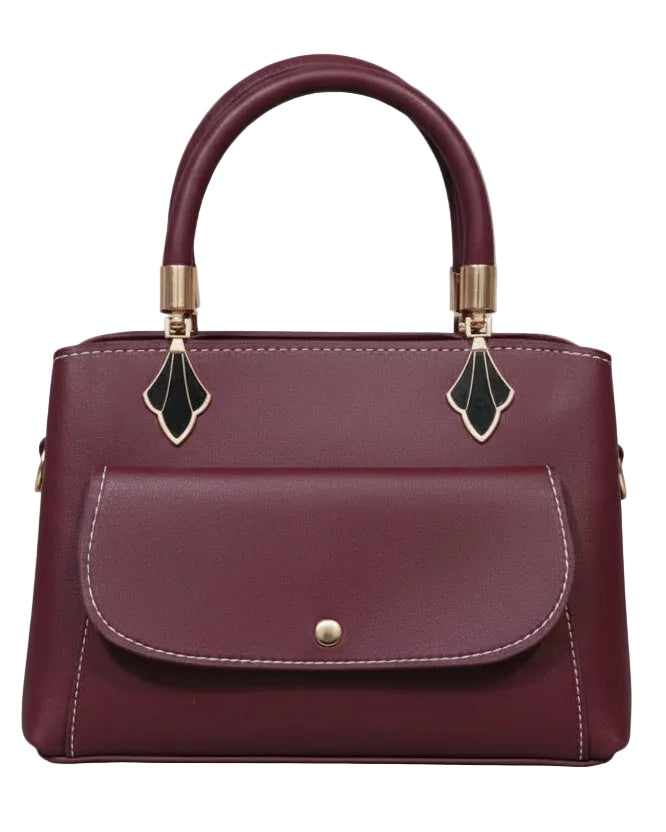 Elegant Structured Top-Handle Satchel – Vintage Inspired Crossbody Handbag with Gold-Tone Hardware