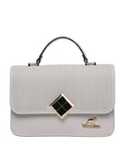 Serene Sky Ribbed Satchel – Modern Textured Vegan Leather Handbag with Diamond Clasp