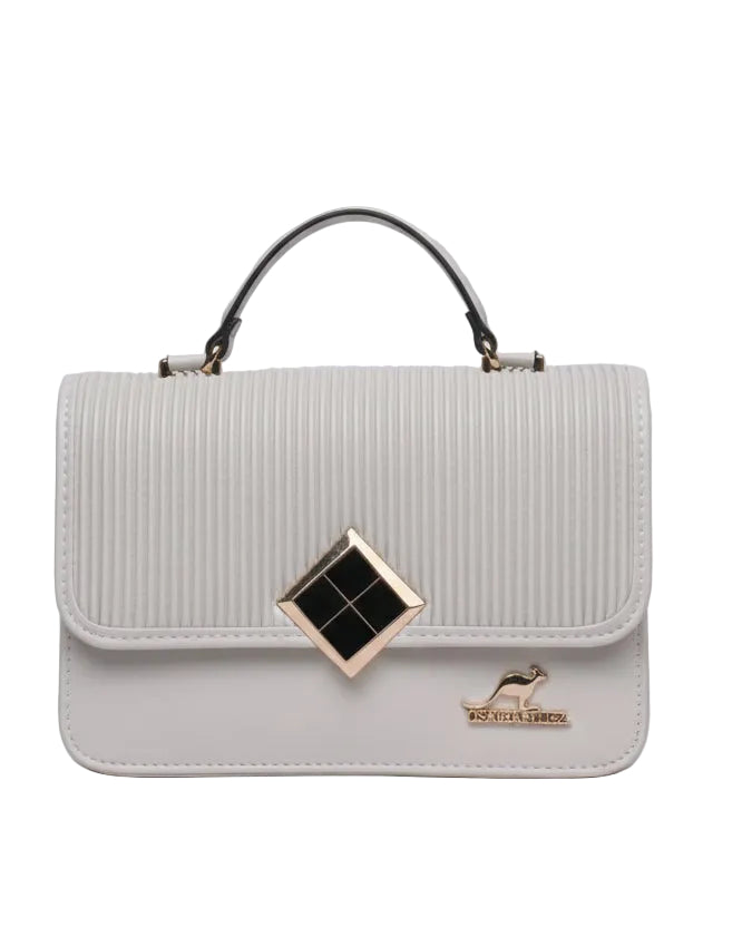 Serene Sky Ribbed Satchel – Modern Textured Vegan Leather Handbag with Diamond Clasp