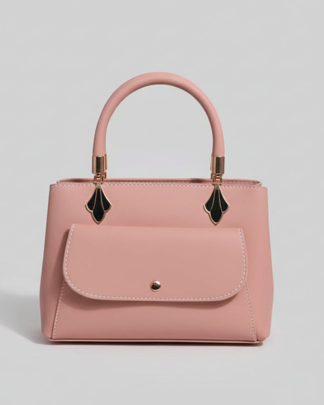 Elegant Structured Top-Handle Satchel – Vintage Inspired Crossbody Handbag with Gold-Tone Hardware