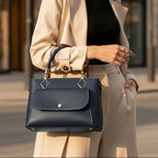 Elegant Structured Top-Handle Satchel – Vintage Inspired Crossbody Handbag with Gold-Tone Hardware