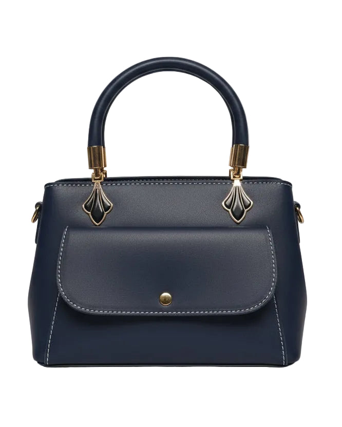 Elegant Structured Top-Handle Satchel – Vintage Inspired Crossbody Handbag with Gold-Tone Hardware