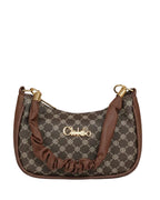Monogram Crescent Hobo – Beige Jacquard Bag with Ruched Leather Handle