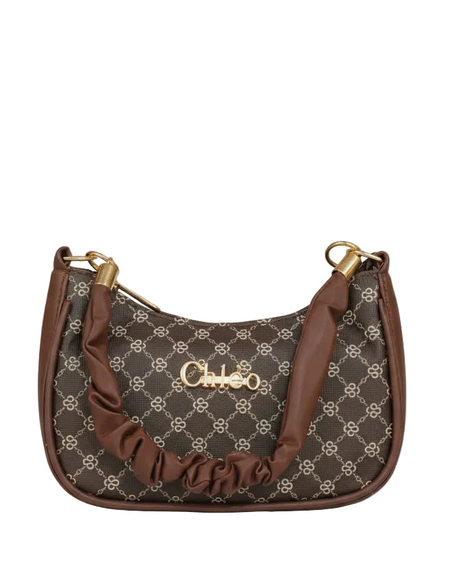 Monogram Crescent Hobo – Beige Jacquard Bag with Ruched Leather Handle