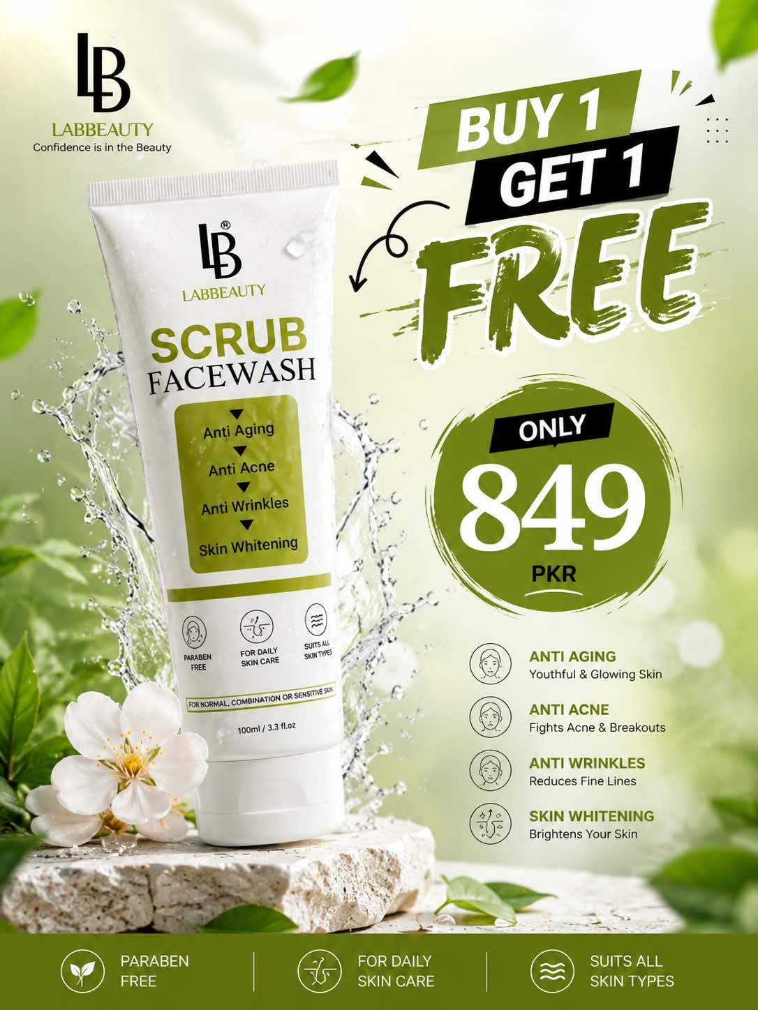 Lab Beauty Scrub Face Wash 100ml – (Buy 1 Get 1 Free)