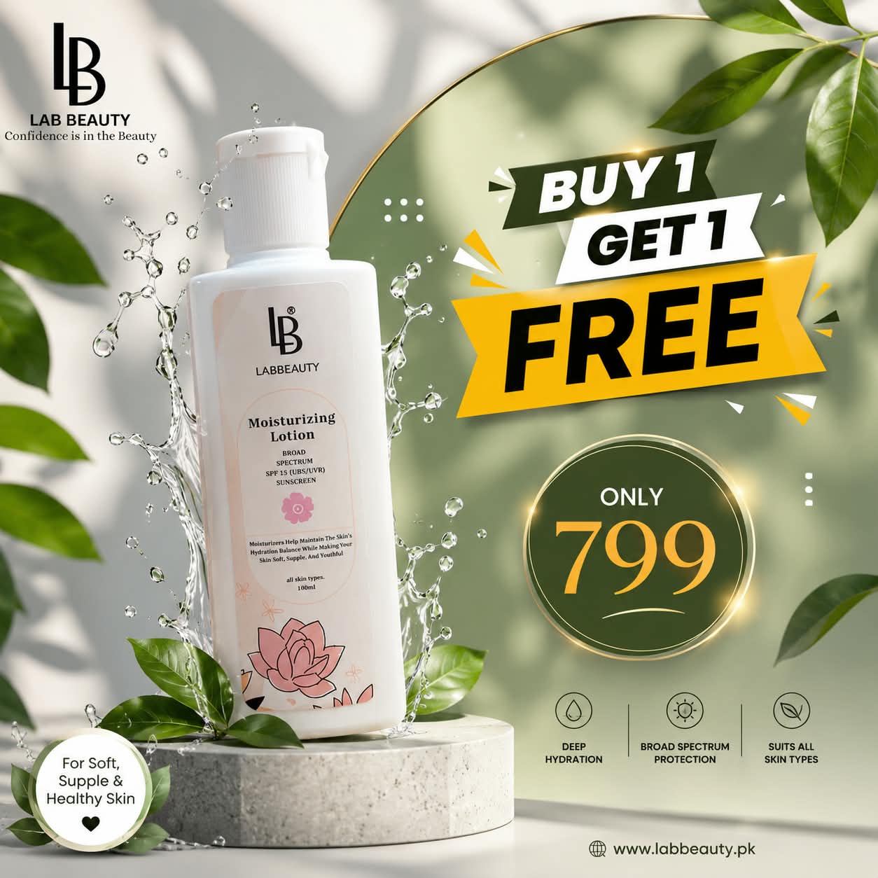 Lab Beauty Moisturizing Lotion 100ml – (Buy 1 Get 1 Free)