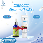 Acne care summer combo with face wash and serum on a blue background, featuring Lab Beauty brand.