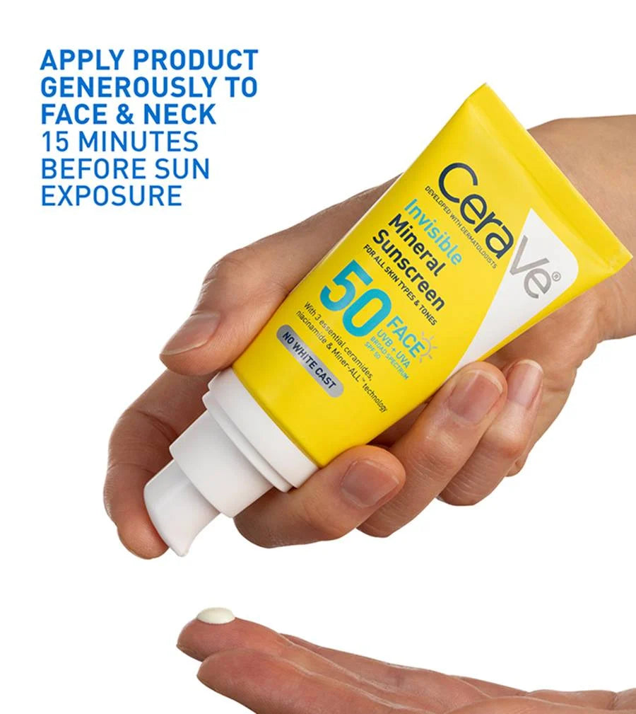 CeraVe Invisible Mineral Sunscreen SPF 50 Face – 100% Mineral Sunscreen for Sensitive Skin