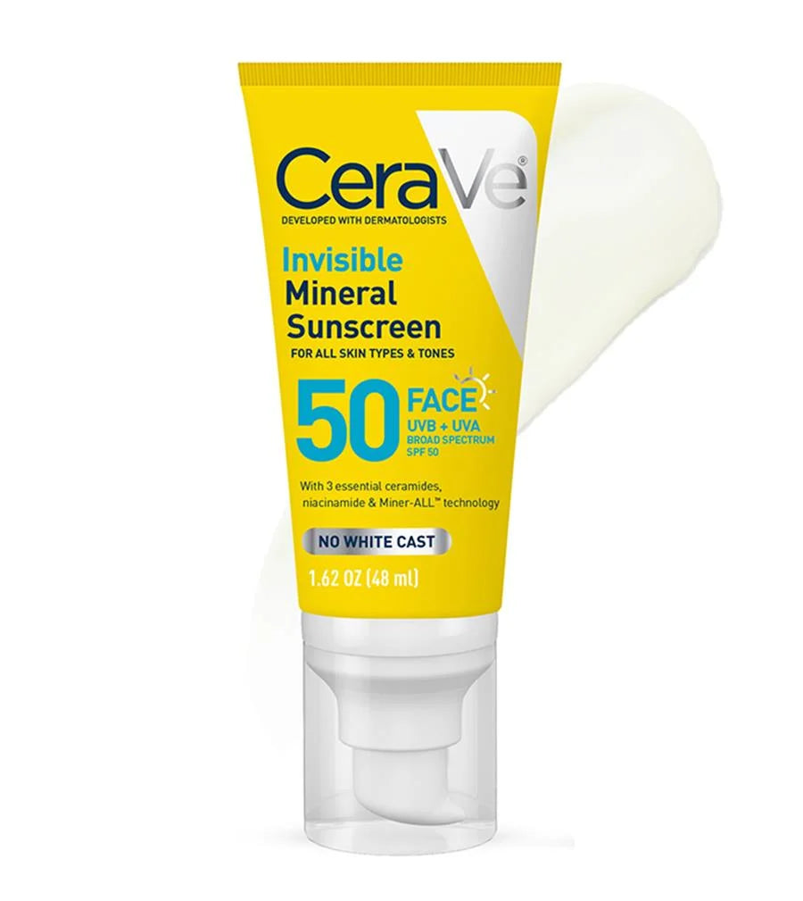 CeraVe Invisible Mineral Sunscreen SPF 50 Face – 100% Mineral Sunscreen for Sensitive Skin