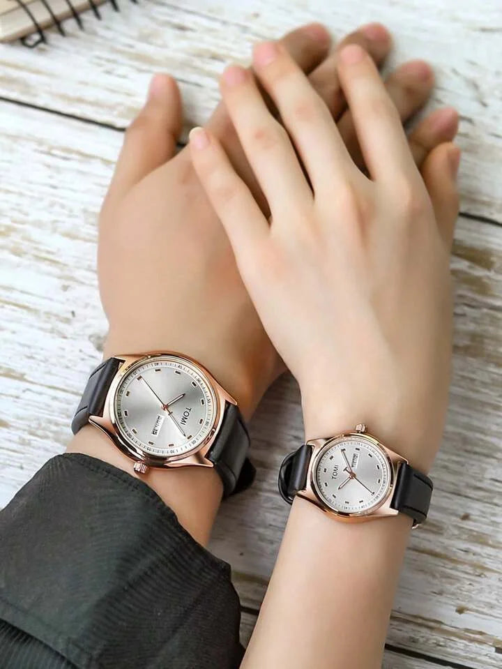 TOMI T-030 Couple Wrist Watch – Stylish Casual Leather Timepiece for Men & Women