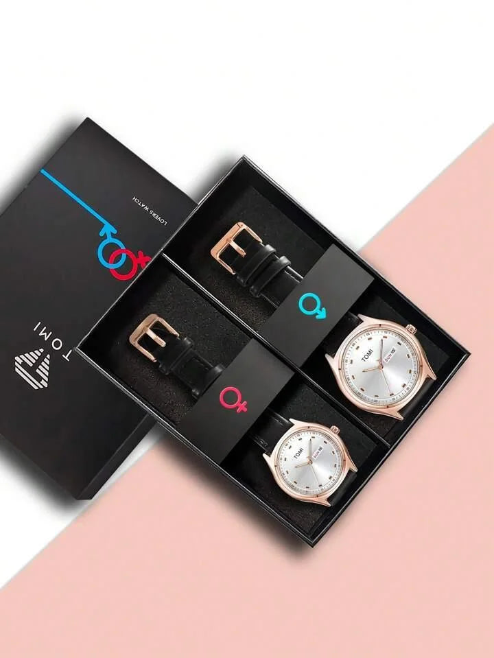 TOMI T-030 Couple Wrist Watch – Stylish Casual Leather Timepiece for Men & Women